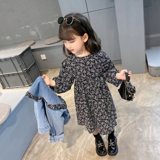 Mädchen Denim Jacke mit Blumenkleid – Charmantes Set für Kinder mit Rüschenkragen