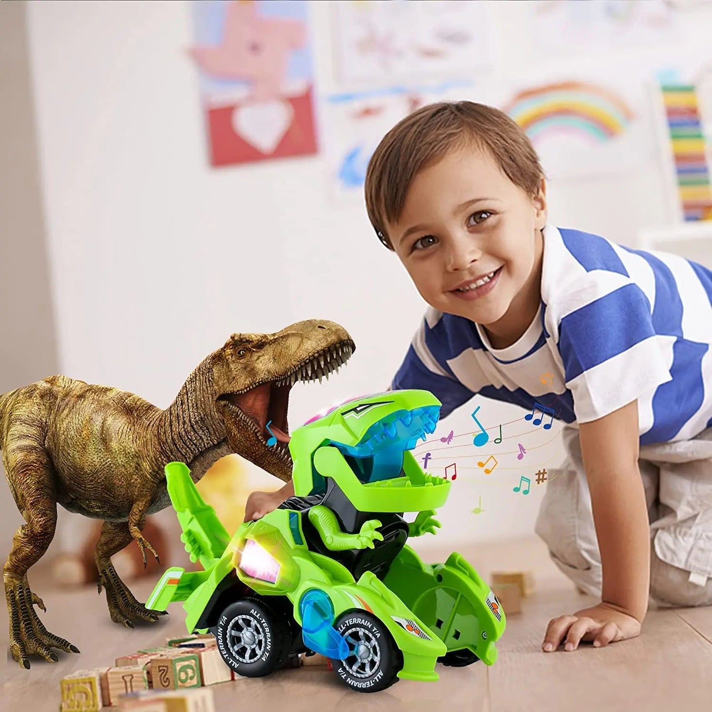 Dino-Auto mit automatischer Verwandlung – Mit Licht und Sound