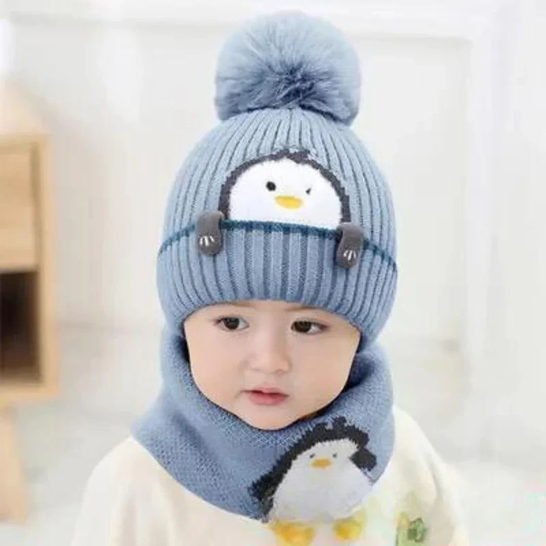 Kuscheliges Pinguin-Set – Strickmütze und Schal für Kinder