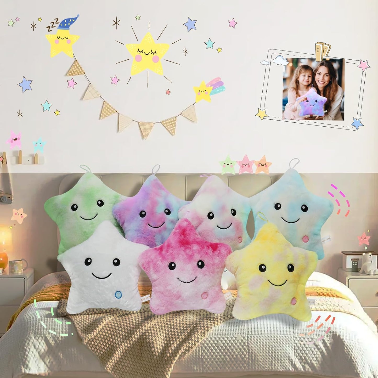 Leuchtendes LED-Kuschelkissen für Kinder – Sternen-Design