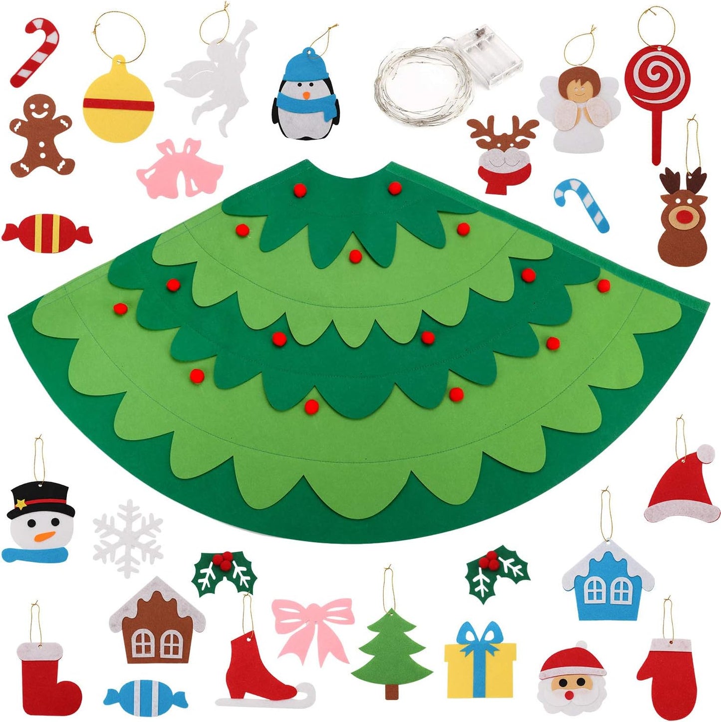 Filz Weihnachtsbaum mit Lichterkette im Montessori-Stil