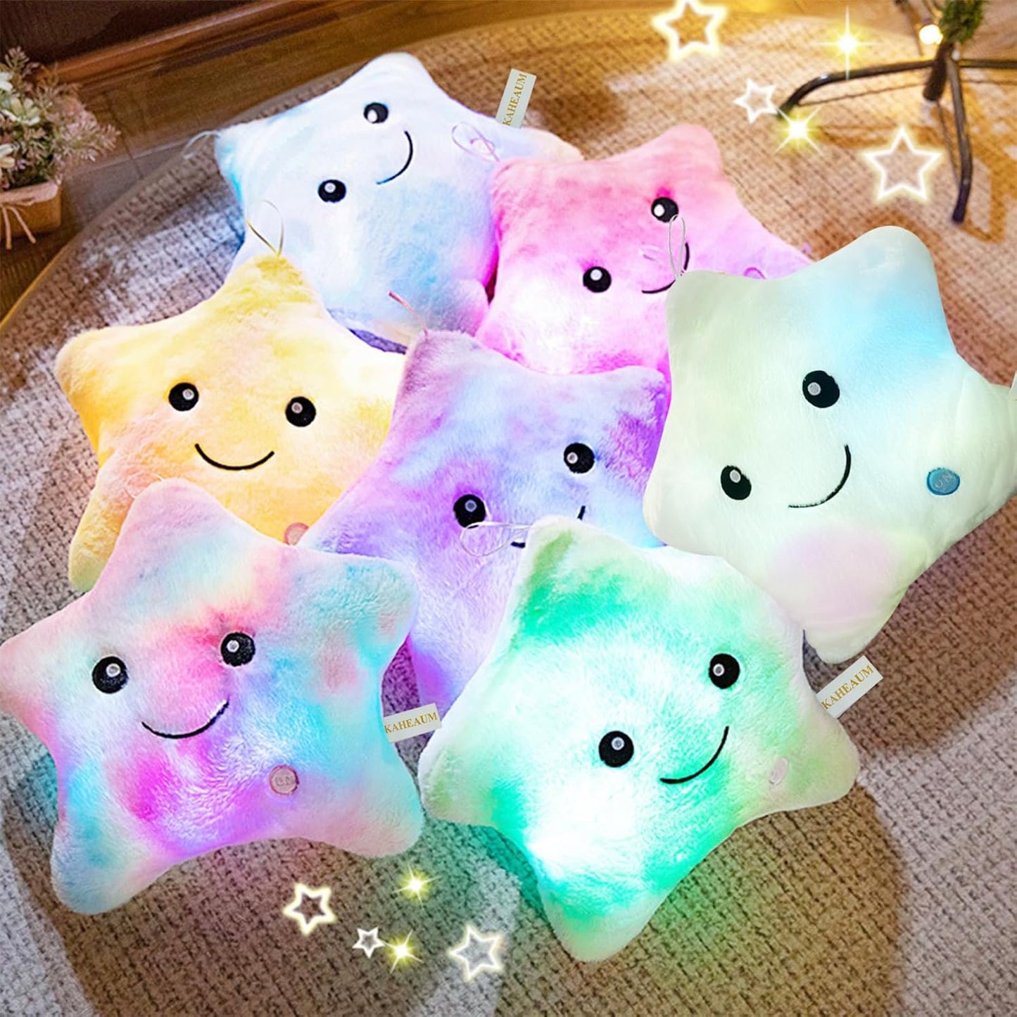 Leuchtendes LED-Kuschelkissen für Kinder – Sternen-Design