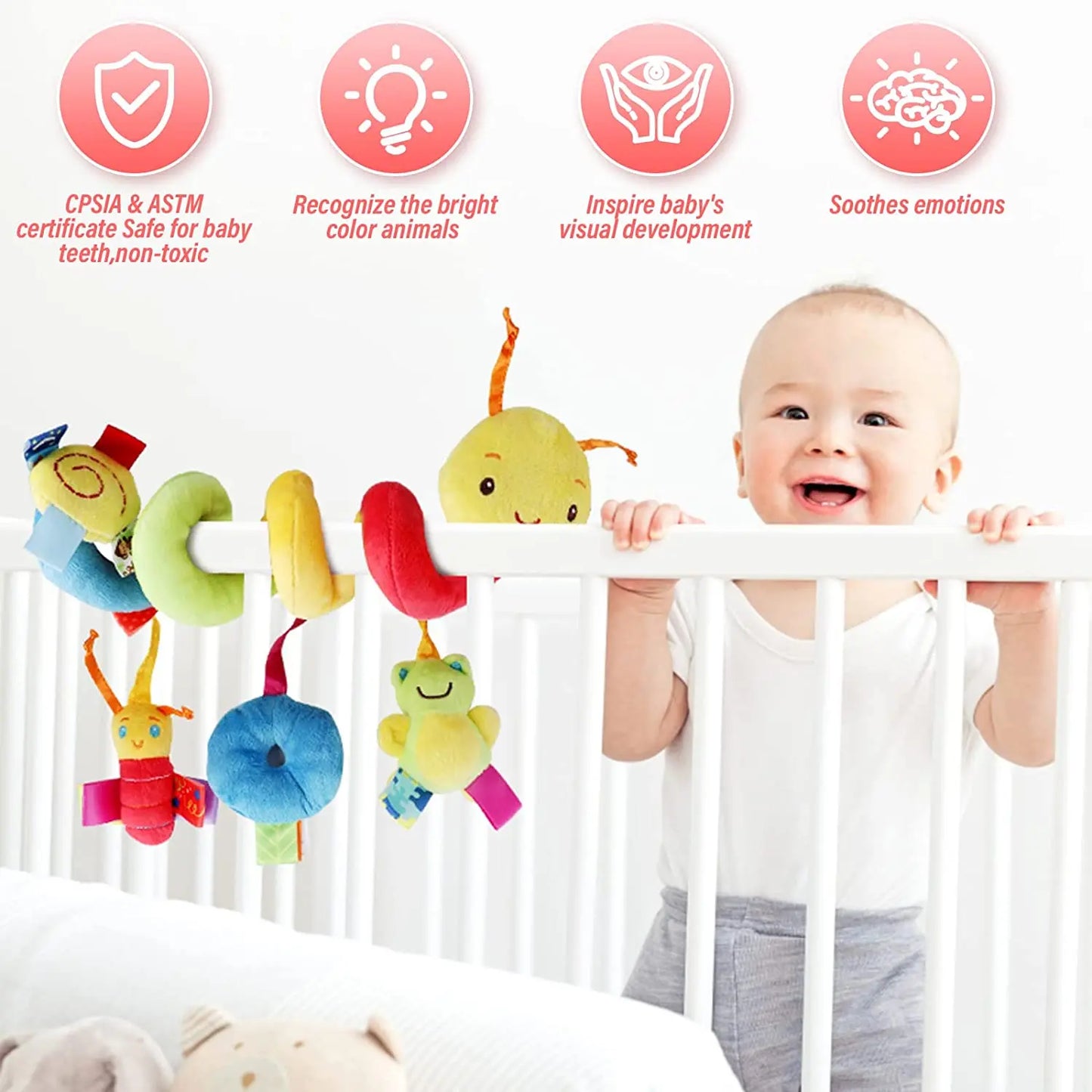 Aktivitätsspirale für Kinderwagen und Autositz – Bunter Greifbogen für die Kleinsten