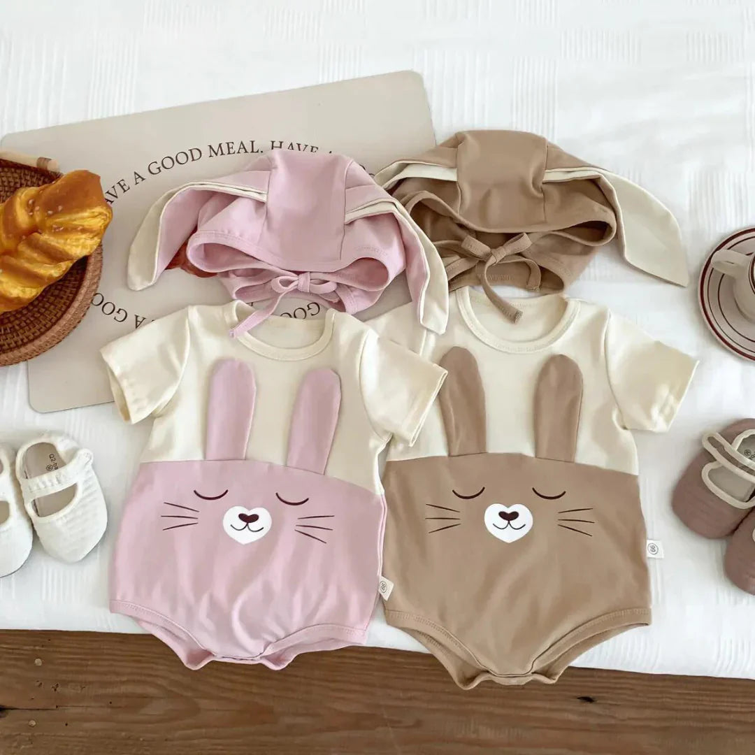 Niedliches Baby-Hasen-Set mit Ohren – Langärmliger Strampler für süße Träume