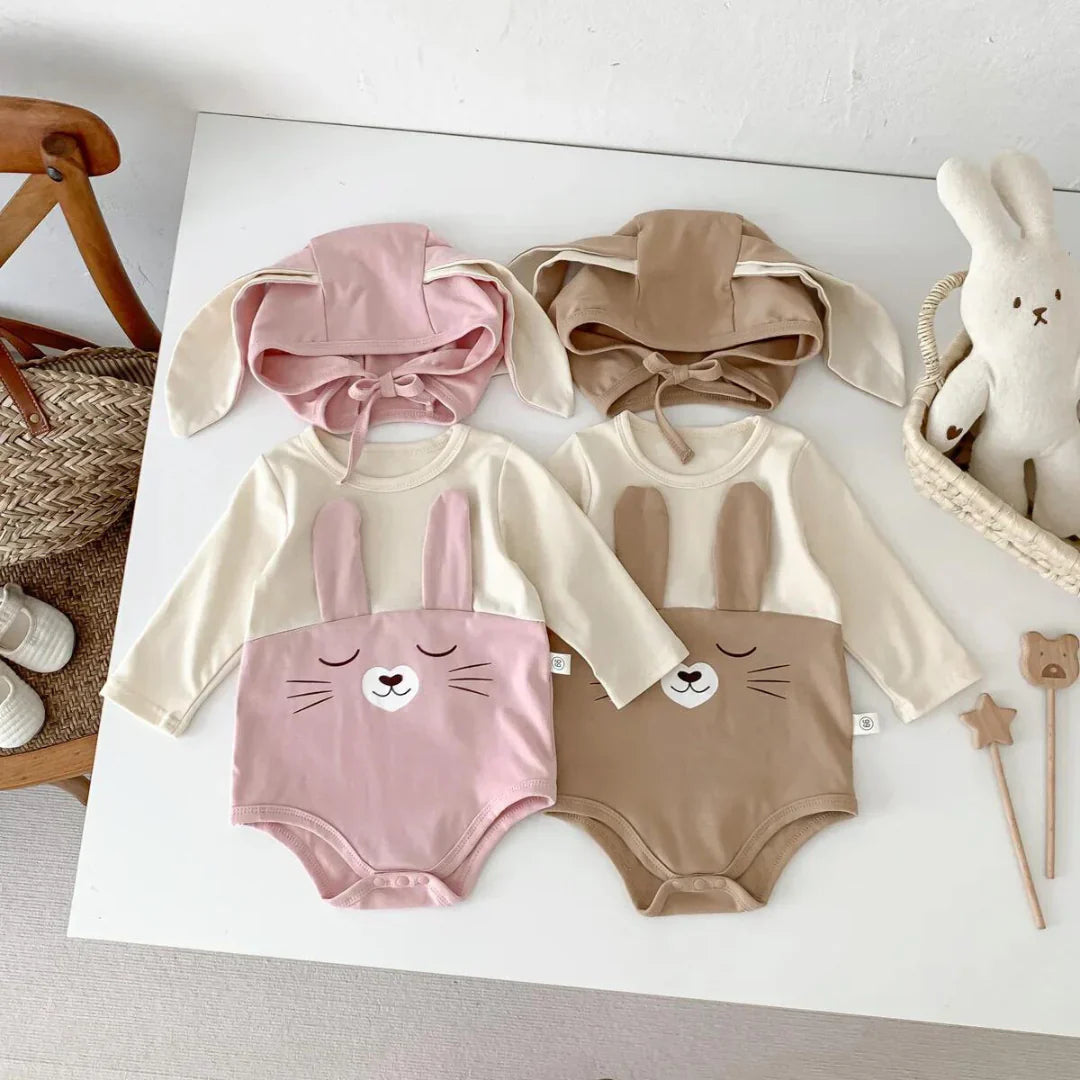 Niedliches Baby-Hasen-Set mit Ohren – Langärmliger Strampler für süße Träume