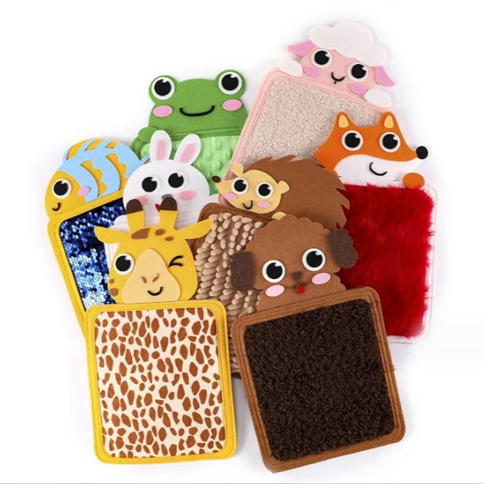Taktile Tier-Kissen Set – 8 Stück für Kinder