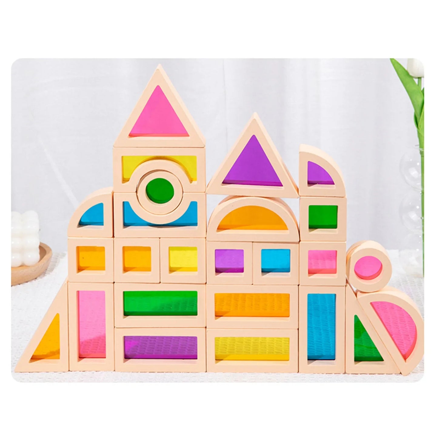 Montessori Holzbausteine mit buntem Kern – Kreatives Lernspielzeug für Kinder