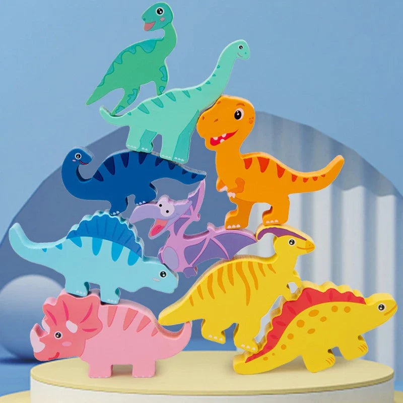 Buntes Montessori Dinosaurier Stapelspiel für Kinder