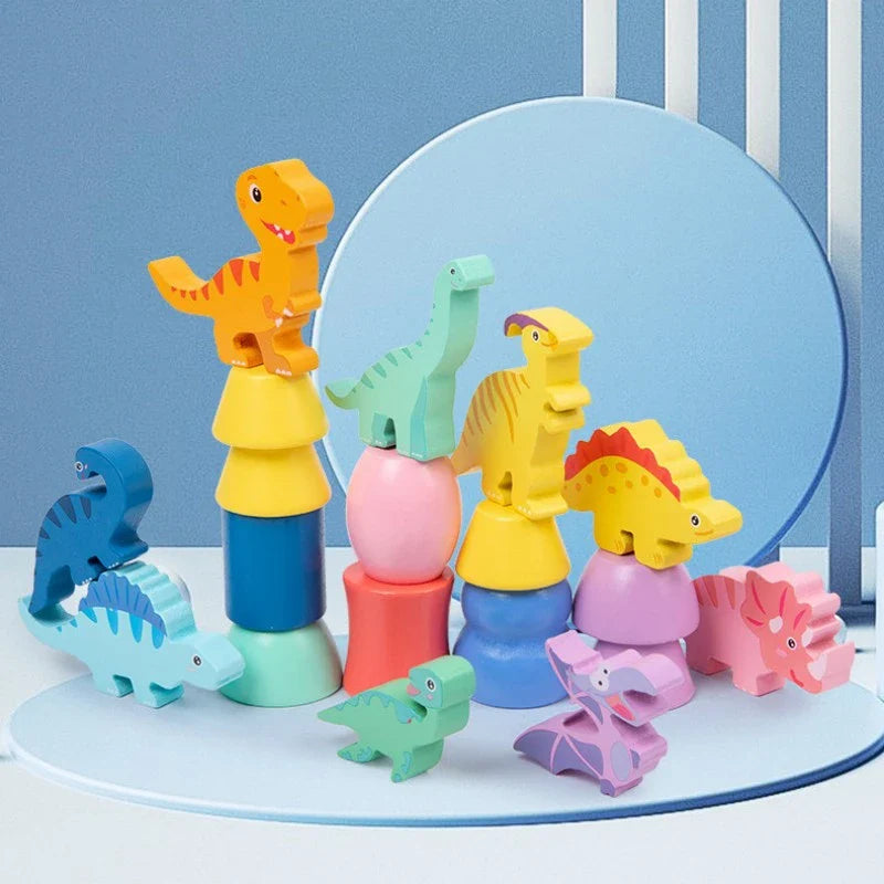 Buntes Montessori Dinosaurier Stapelspiel für Kinder