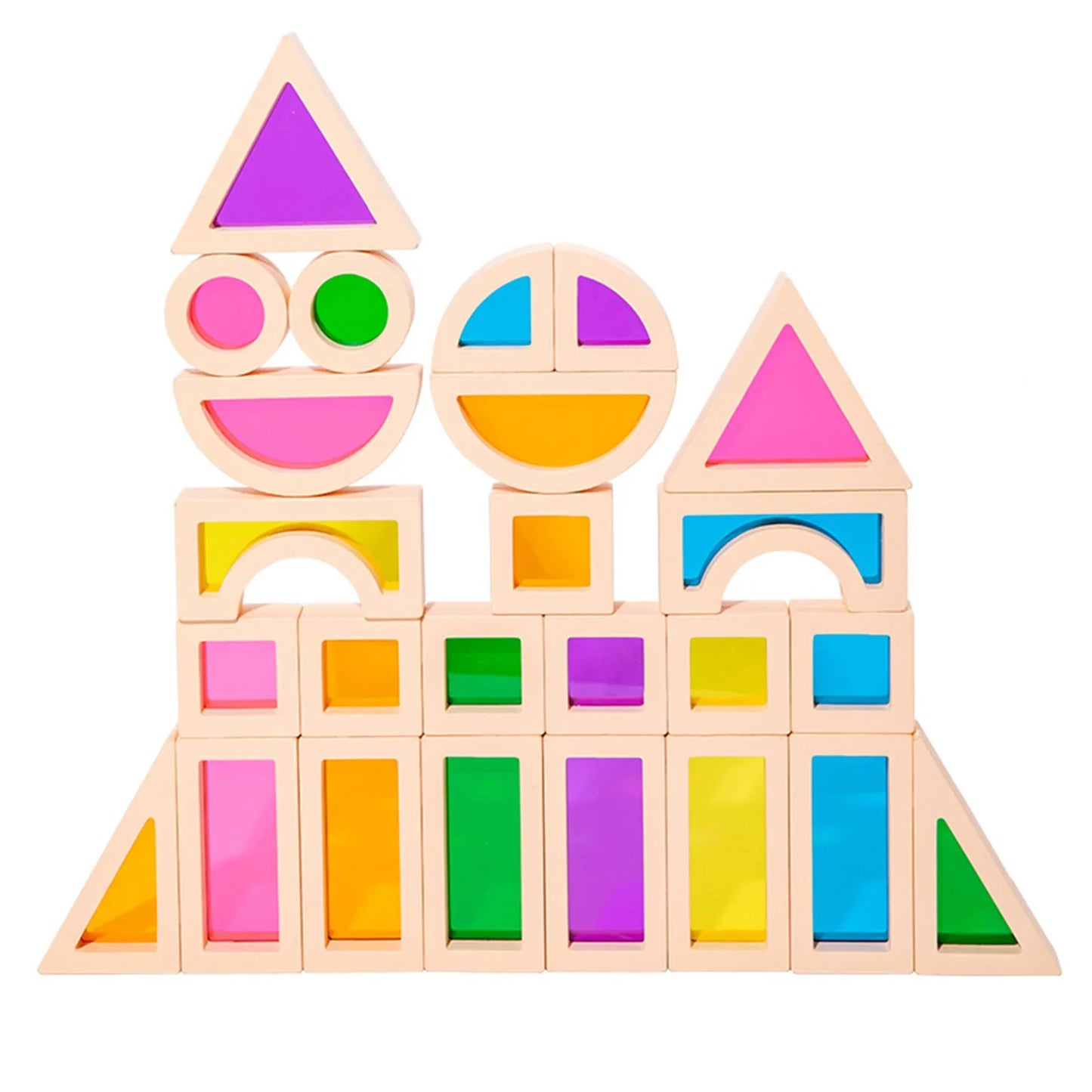 Montessori Holzbausteine mit buntem Kern – Kreatives Lernspielzeug für Kinder