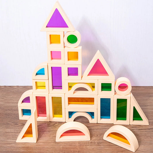 Montessori Holzbausteine mit buntem Kern – Kreatives Lernspielzeug für Kinder
