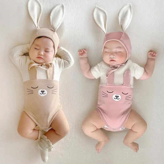 Niedliches Baby-Hasen-Set mit Ohren – Langärmliger Strampler für süße Träume