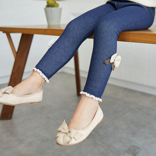 Mädchen Winterleggings mit Zier-Schleife – Warm und Stylisch für Kalte Tage
