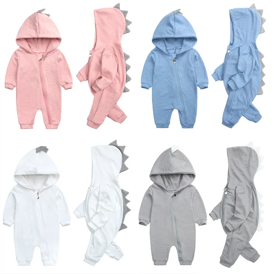Niedlicher Baby-Overall mit Dinosaurier-Kapuze – Weicher Strampler für Babys