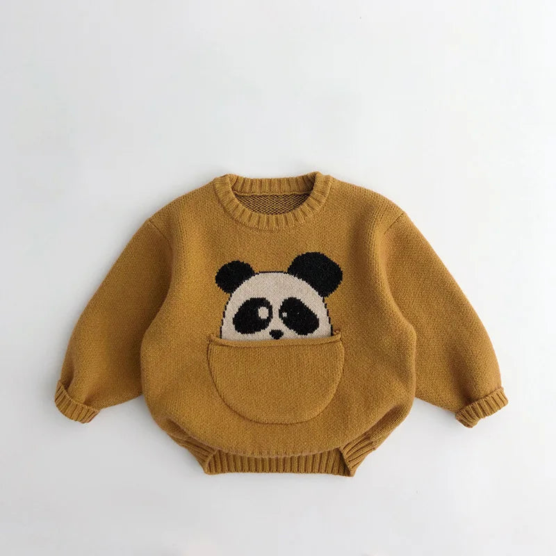 Kuschelweicher Strick-Baby-Pullover mit Tierdesign – Bequemer Kinderpullover mit praktischer Tasche