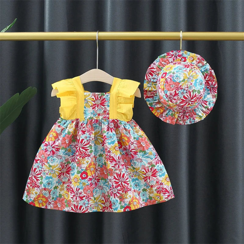 Mädchen Sommerkleid mit Blumenmuster – Bezauberndes Kleid mit passendem Hut