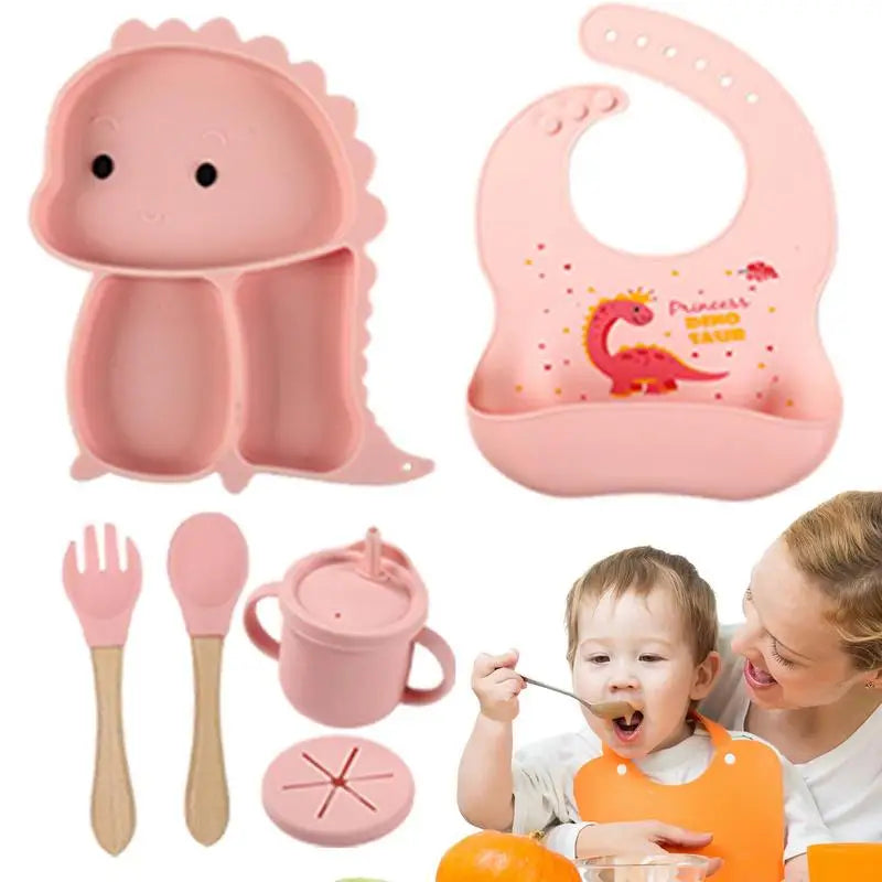 Dino-Silikon-Geschirrset für Kinder – 7-teiliges Essensset