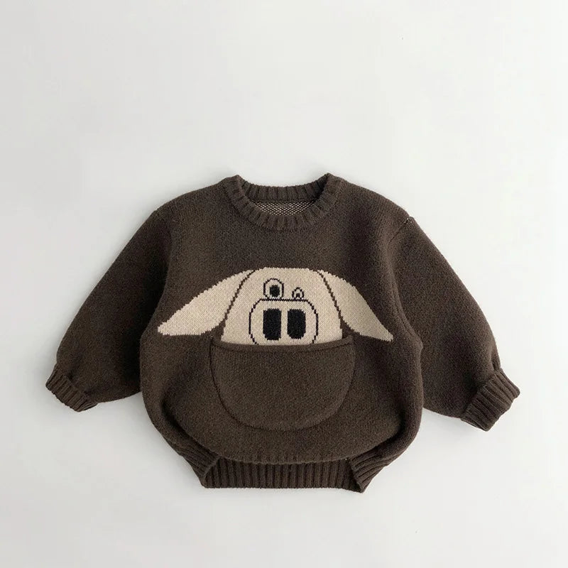 Kuschelweicher Strick-Baby-Pullover mit Tierdesign – Bequemer Kinderpullover mit praktischer Tasche