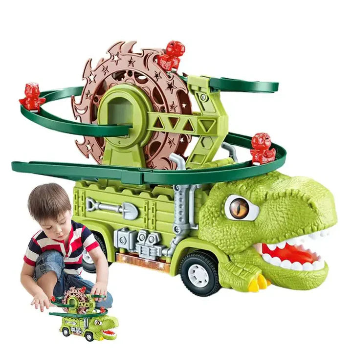 Dino-Rennspaß – Dino-Truck mit integrierter Rennbahn für Kinder