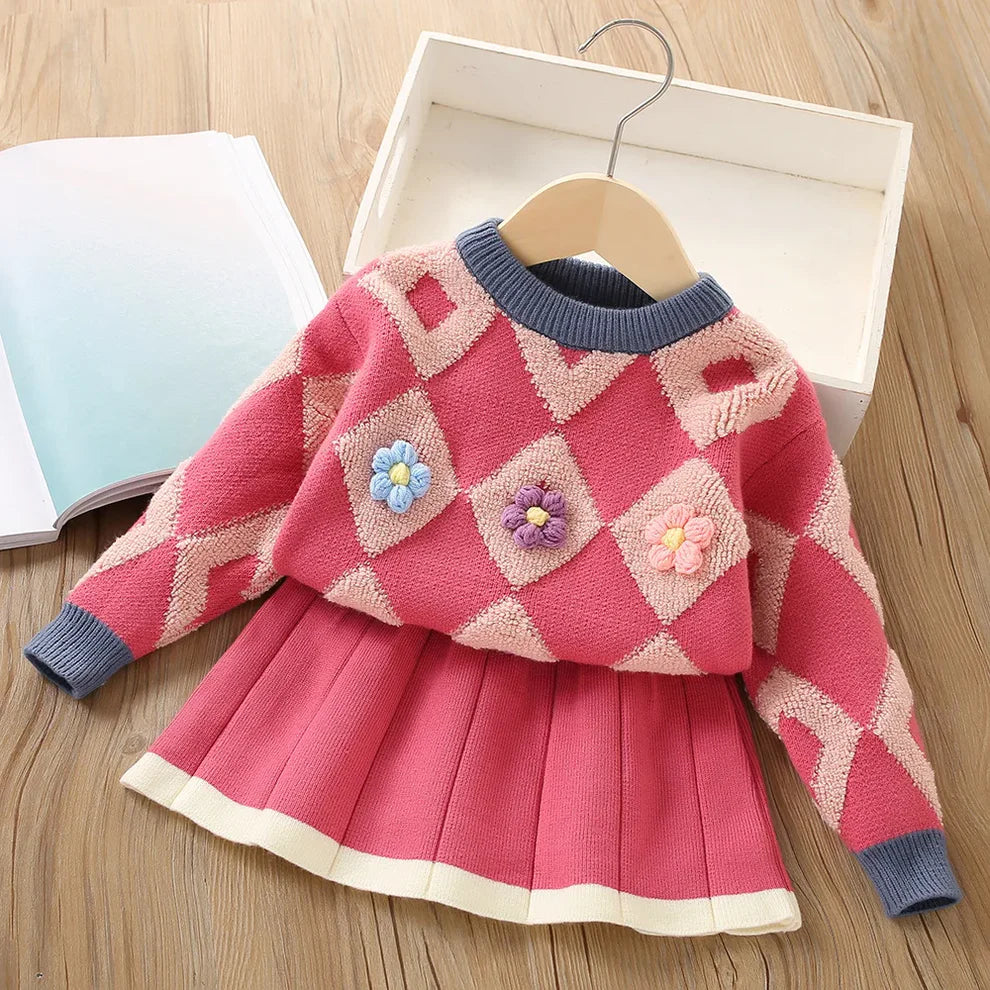 Gemütliches Vintage-Strickset mit Rock für kalte Tage