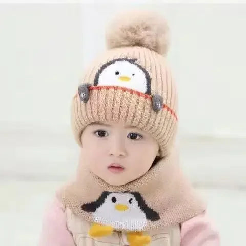 Kuscheliges Pinguin-Set – Strickmütze und Schal für Kinder