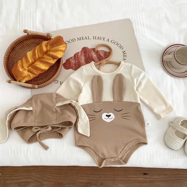 Niedliches Baby-Hasen-Set mit Ohren – Langärmliger Strampler für süße Träume