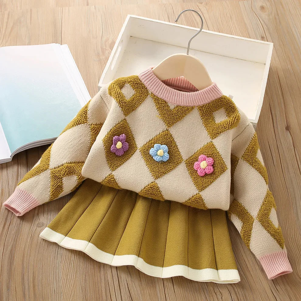Gemütliches Vintage-Strickset mit Rock für kalte Tage