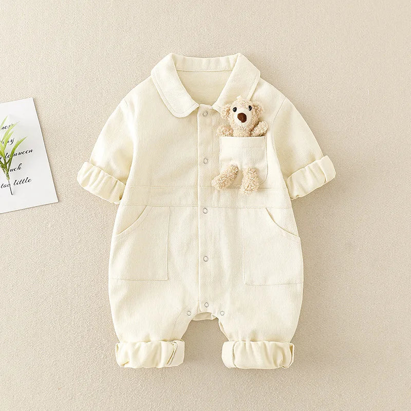 Süßer Denim Jumpsuit mit Teddy – Bequemer Look für Kinder