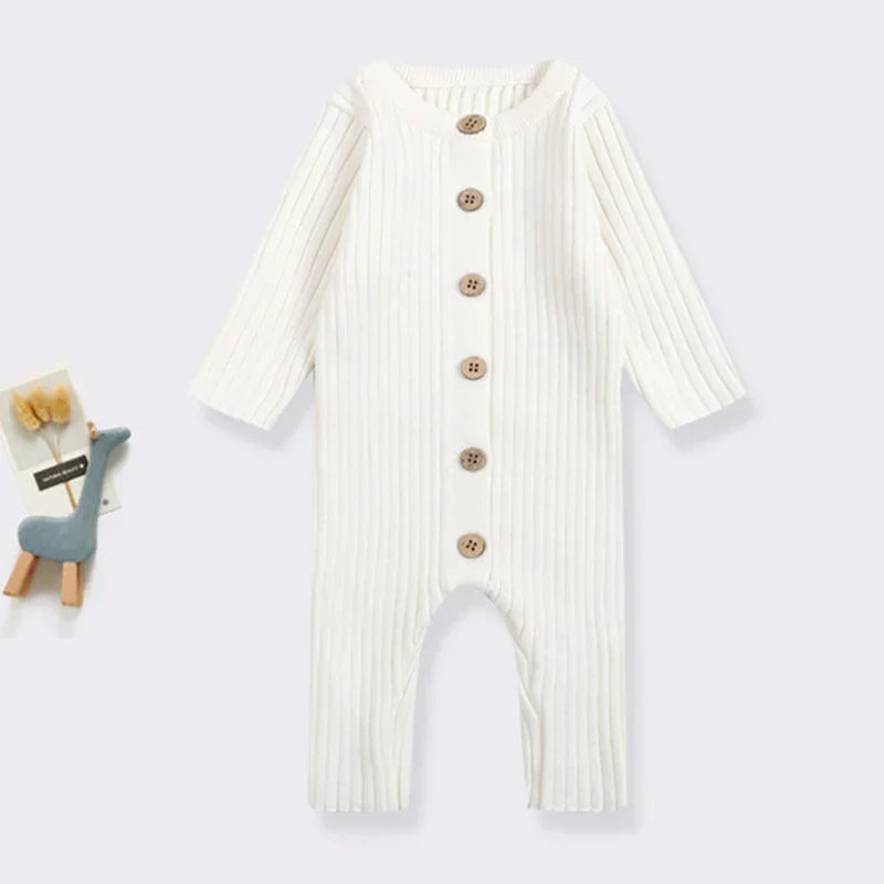 Bequemer Strick-Baby-Overall – Kuscheliger Spielanzug mit Knopfverschluss für Neugeborene