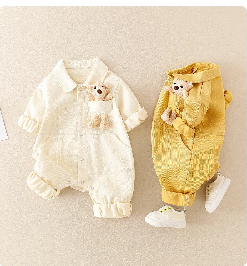 Süßer Denim Jumpsuit mit Teddy – Bequemer Look für Kinder