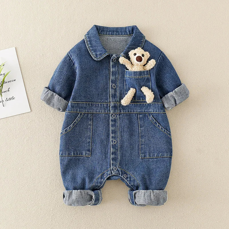Süßer Denim Jumpsuit mit Teddy – Bequemer Look für Kinder