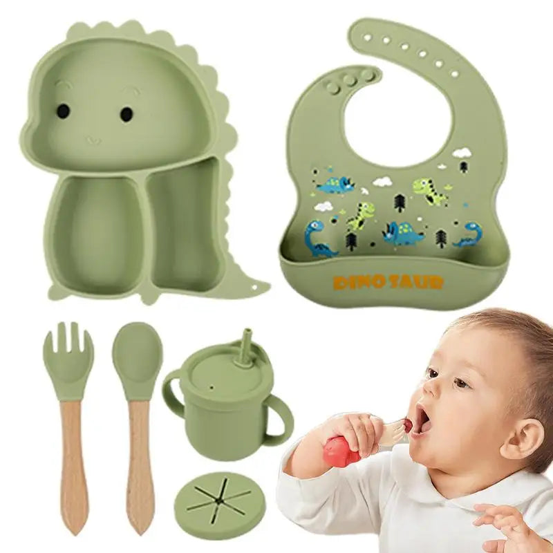 Dino-Silikon-Geschirrset für Kinder – 7-teiliges Essensset