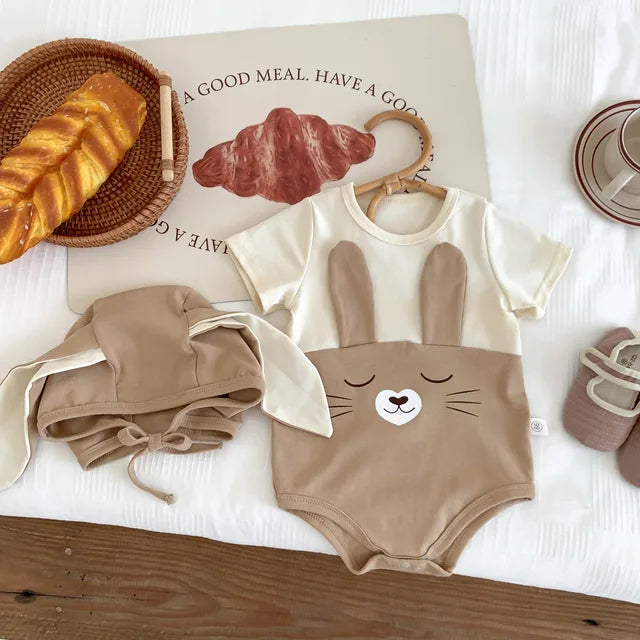 Niedliches Baby-Hasen-Set mit Ohren – Langärmliger Strampler für süße Träume