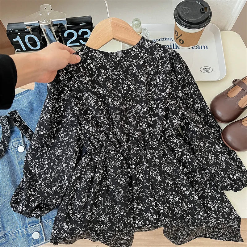 Mädchen Denim Jacke mit Blumenkleid – Charmantes Set für Kinder mit Rüschenkragen