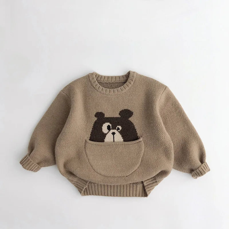 Kuschelweicher Strick-Baby-Pullover mit Tierdesign – Bequemer Kinderpullover mit praktischer Tasche