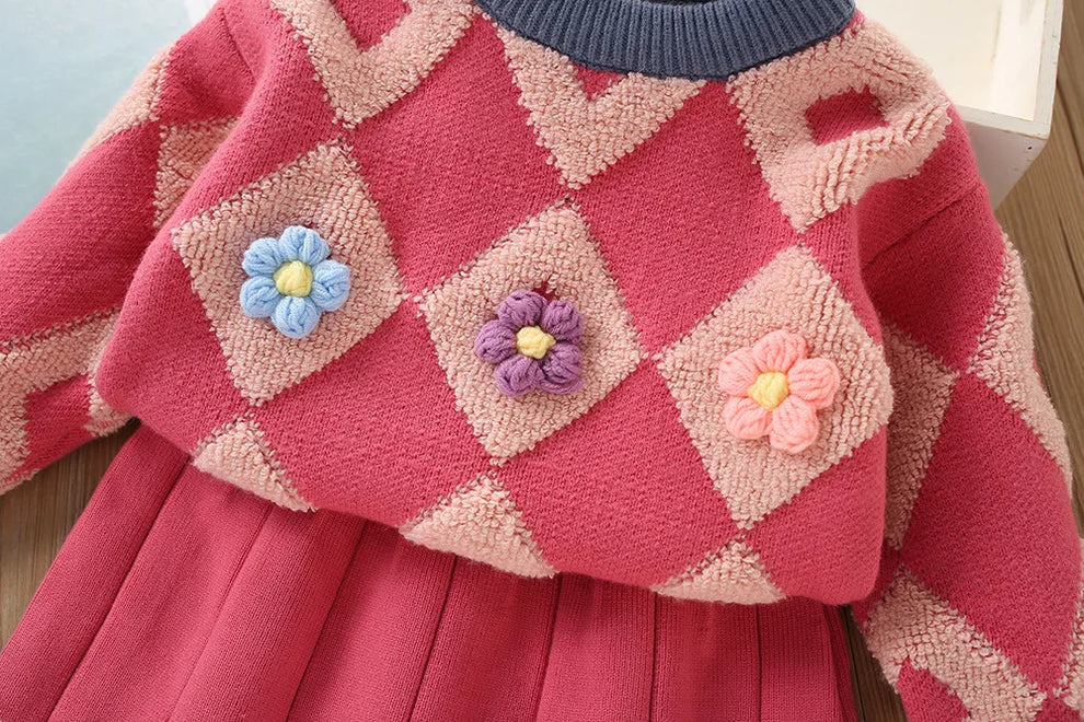 Gemütliches Vintage-Strickset mit Rock für kalte Tage