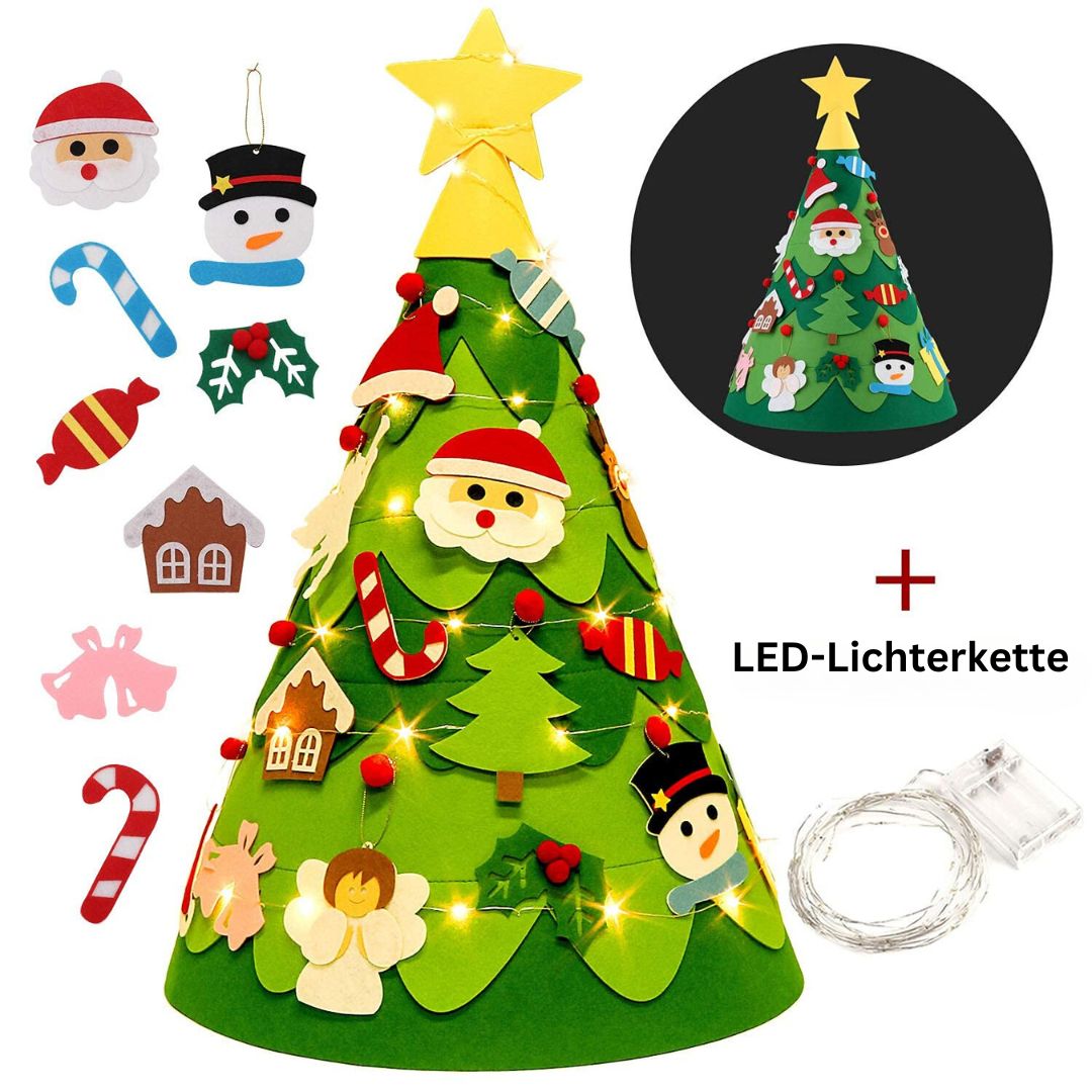 Filz Weihnachtsbaum mit Lichterkette im Montessori-Stil