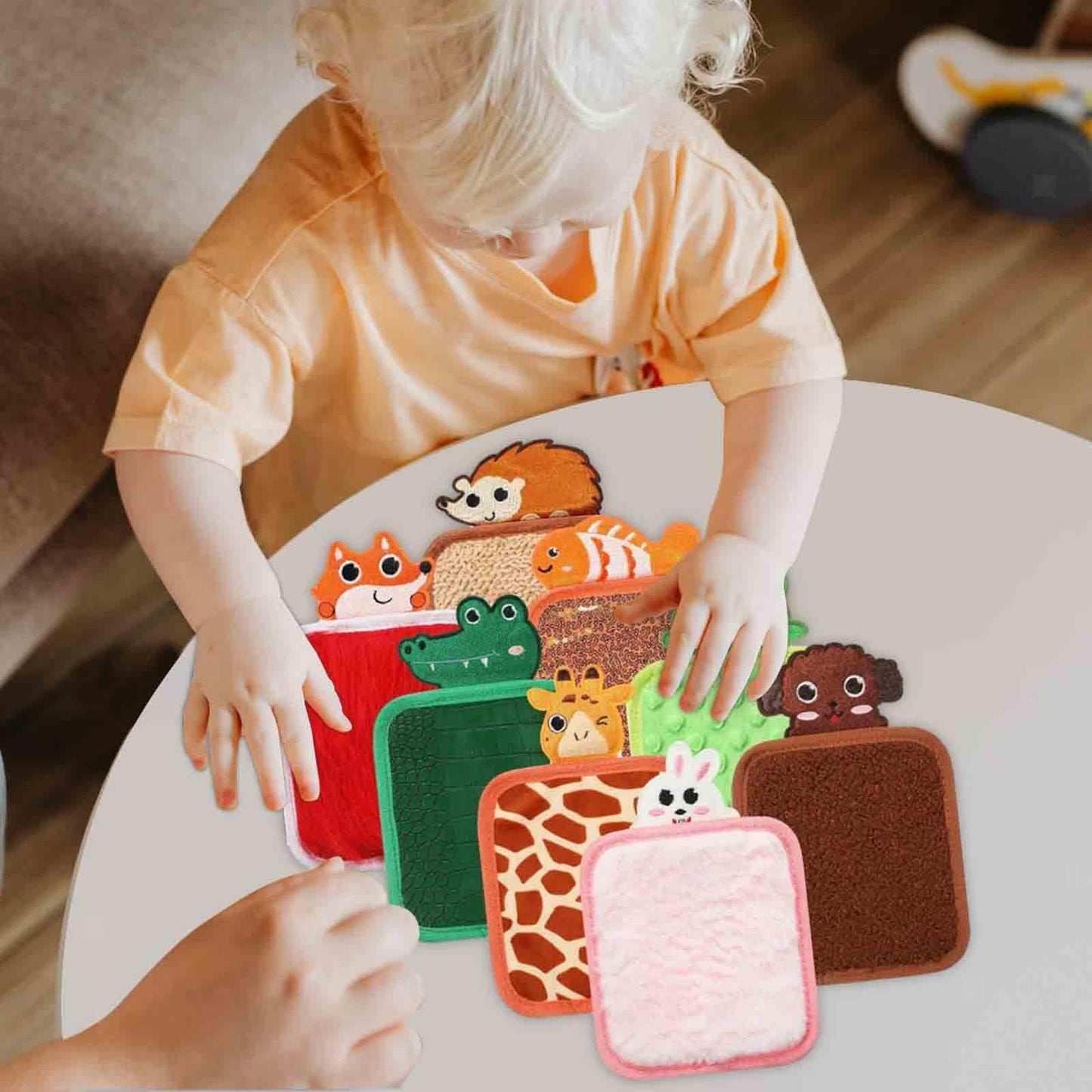 Taktile Tier-Kissen Set – 8 Stück für Kinder