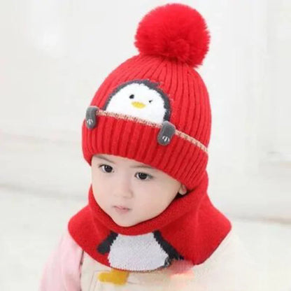 Kuscheliges Pinguin-Set – Strickmütze und Schal für Kinder