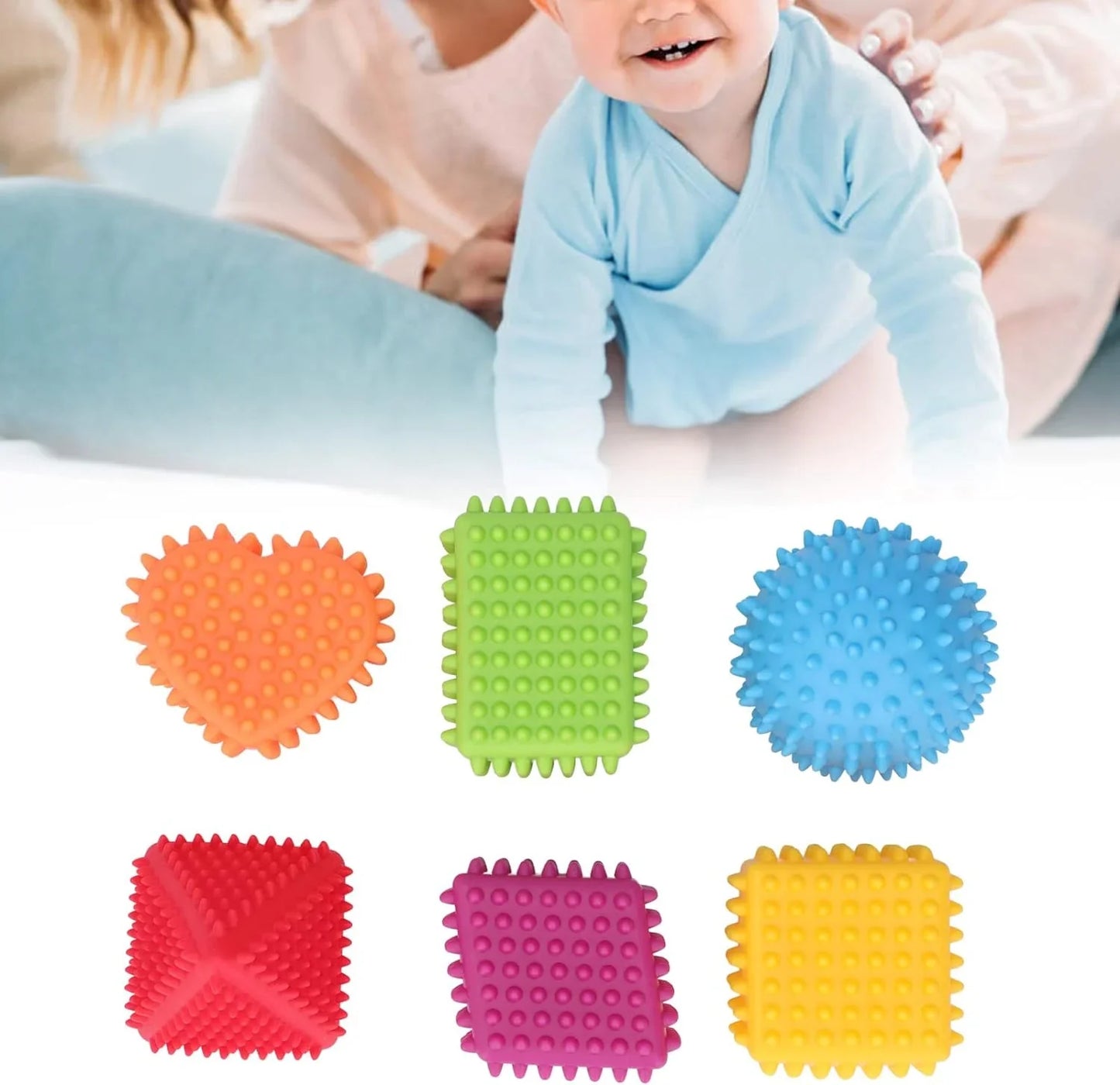 Buntes Baby Greifspielzeug Set – Texturierte Würfel und Formen zur Förderung der Sinnesentwicklung