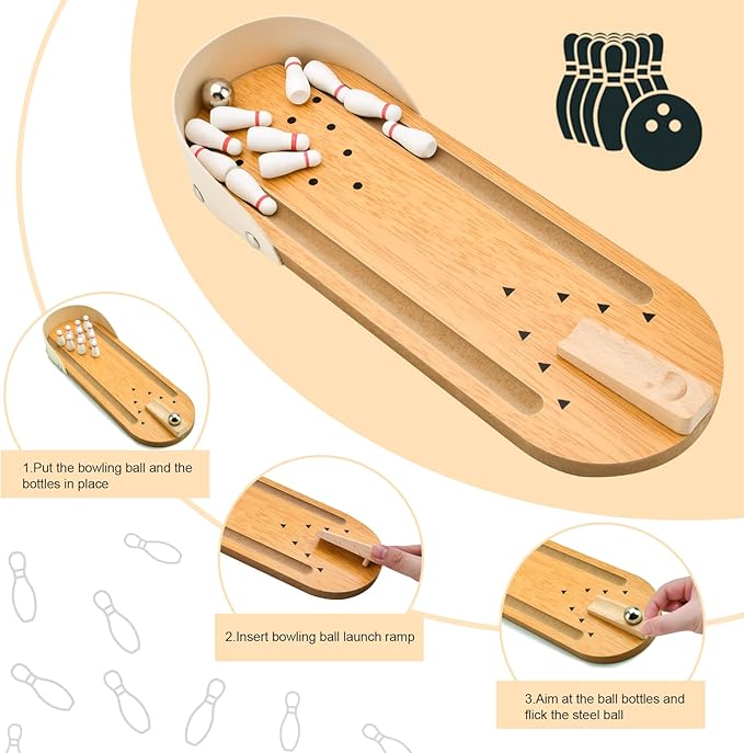 Mini-Bowling Set – Holz-Kegelbahn für zu Hause