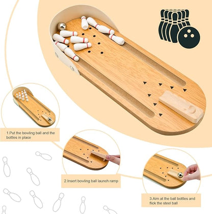 Mini-Bowling Set – Holz-Kegelbahn für zu Hause