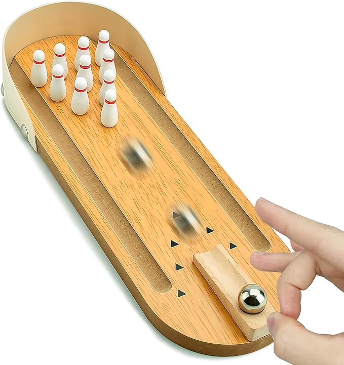 Mini-Bowling Set – Holz-Kegelbahn für zu Hause