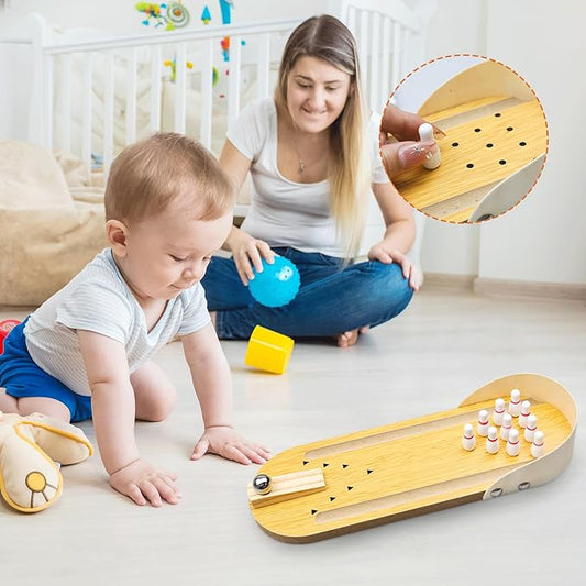 Mini-Bowling Set – Holz-Kegelbahn für zu Hause