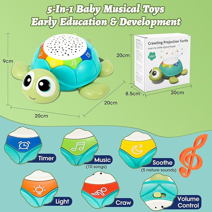 Lauflern-Schildkröte mit Musik und Sternenhimmel-Projektor für Babys