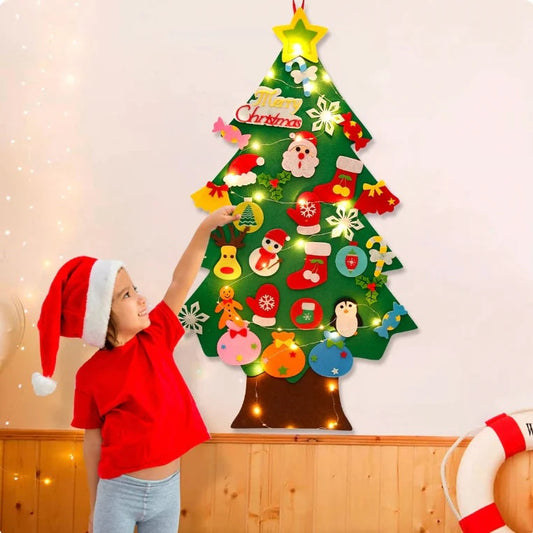 Bunter Montessori Filz Weihnachtsbaum – Mit Lichterkette für festliche Stimmung