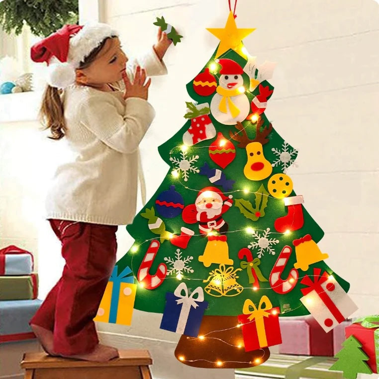 Bunter Montessori Filz Weihnachtsbaum – Mit Lichterkette für festliche Stimmung