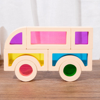 Montessori Holzbausteine mit buntem Kern – Kreatives Lernspielzeug für Kinder