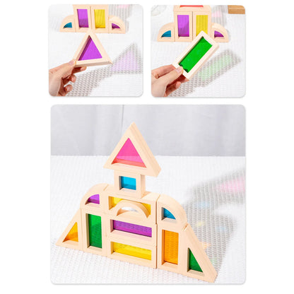 Montessori Holzbausteine mit buntem Kern – Kreatives Lernspielzeug für Kinder
