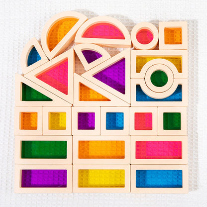 Montessori Holzbausteine mit buntem Kern – Kreatives Lernspielzeug für Kinder